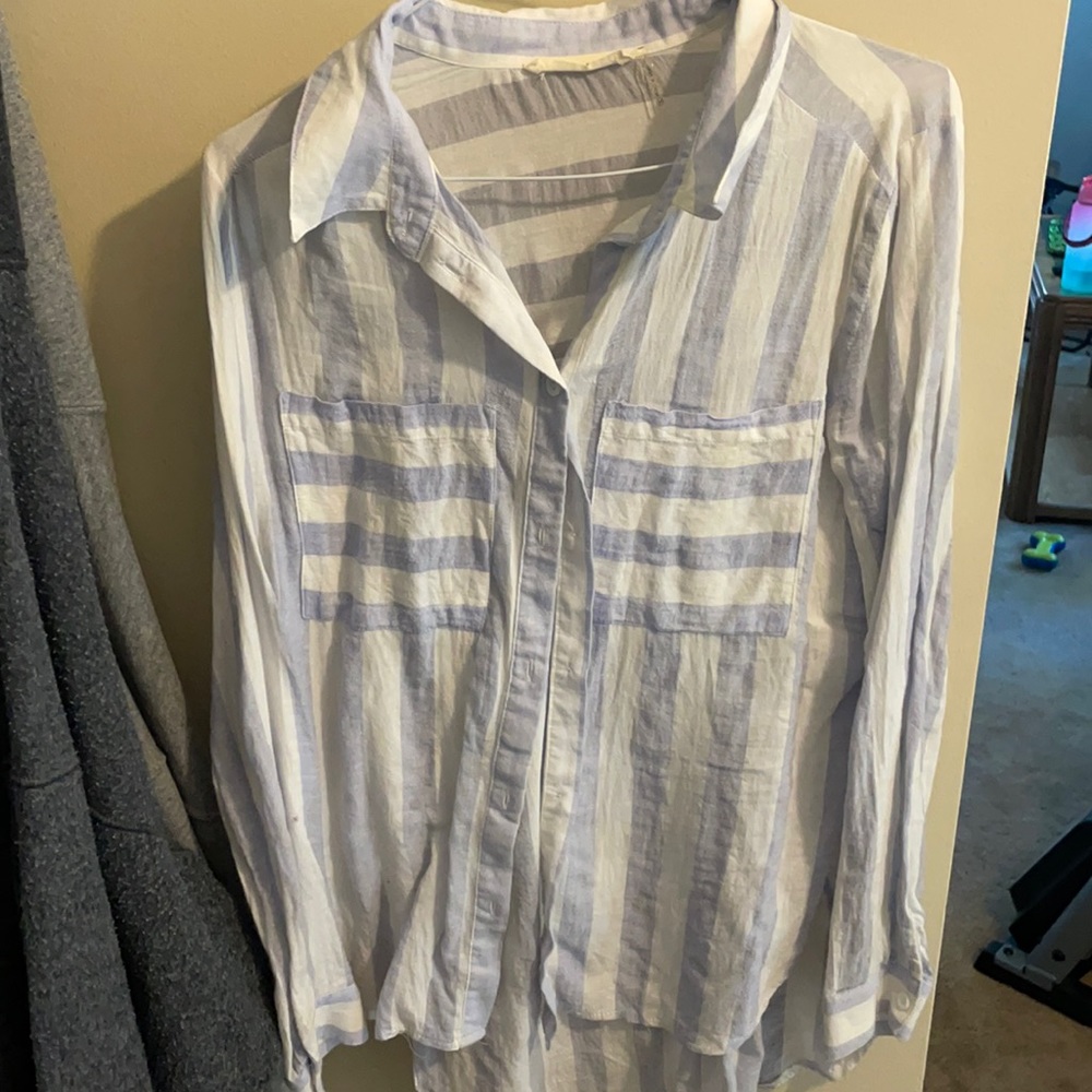 White and blue linen shirt